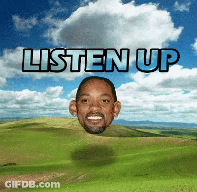 Floating Head Saying Listen Up GIF