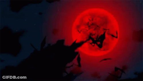 Flock Of Bats Flying In Front Of Bloody Full Moon GIF