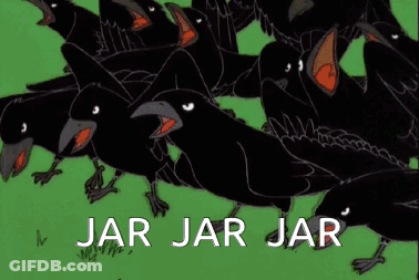 Flock Of Black Birds Saying Jar Jar Jar GIF