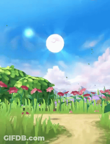 Flower Field With Moon GIF