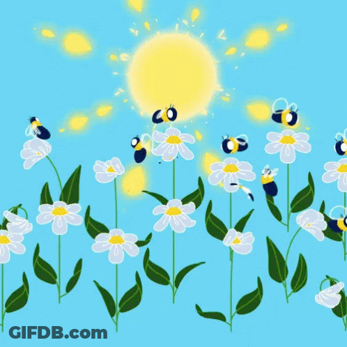 Flowers And Bees With Sun GIF