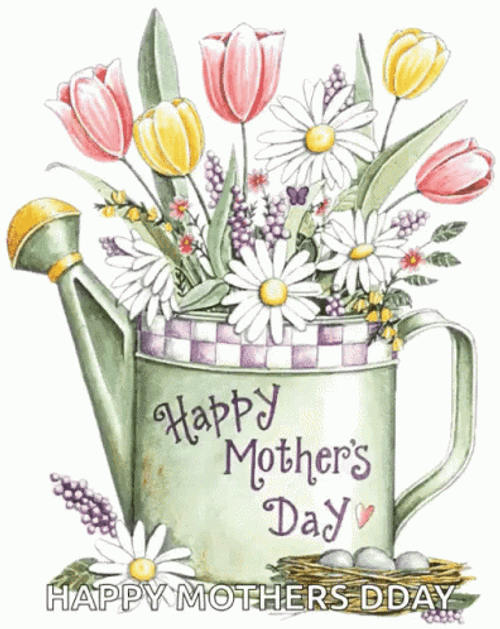 Flowers And Butterfly Animation Happy Mother Day GIF