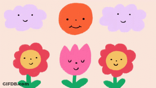 Flowers And Clouds With Smiley Faces GIF