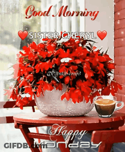 Flowers And Coffee Cup Saying Good Morning GIF