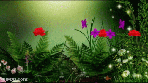 Flowers And Ferns With Fish GIF