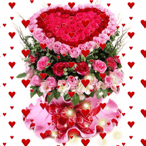 Flowers And Red Hearts GIF