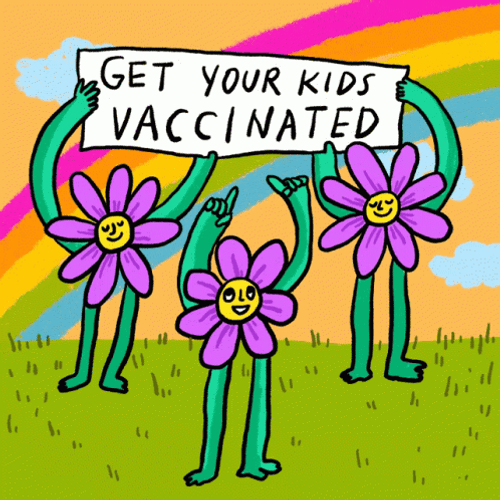 Flowers Holding Get Your Kids Vaccinated Placard GIF