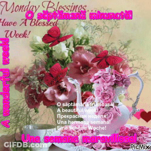 Flowers Saying Monday Blessings GIF