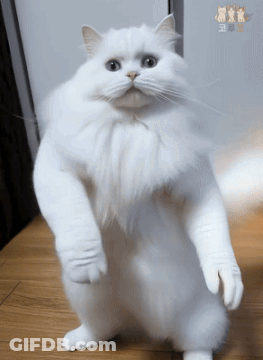 Fluffy White Cat On Hind Legs GIF