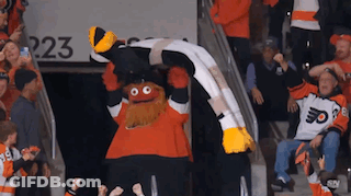 Flyers Mascot Holding Scarf In Front Of Crowd GIF