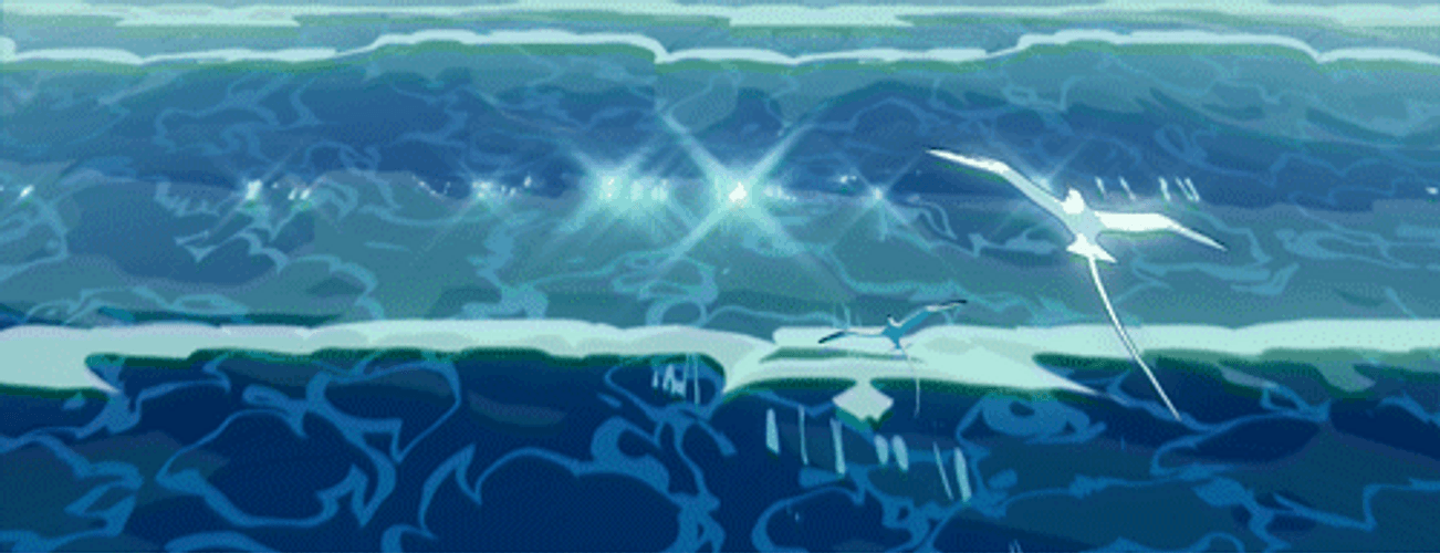 Flying Birds Above The Sea Anime Aesthetic GIF