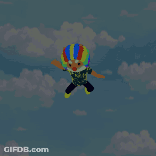 Flying Clown Surrounded By Pizza Slices GIF