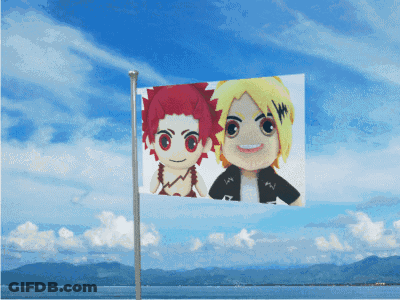Flying Flag With Two Anime Characters GIF