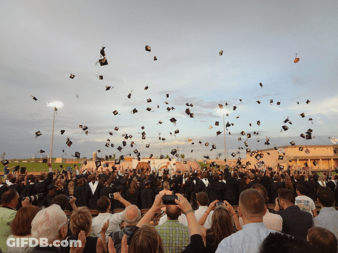 Flying Graduation Hats GIF