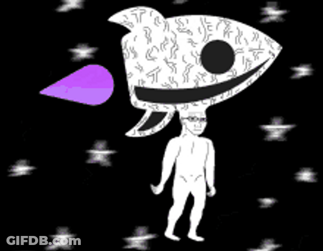 Flying Man With Big Rocket Brain GIF