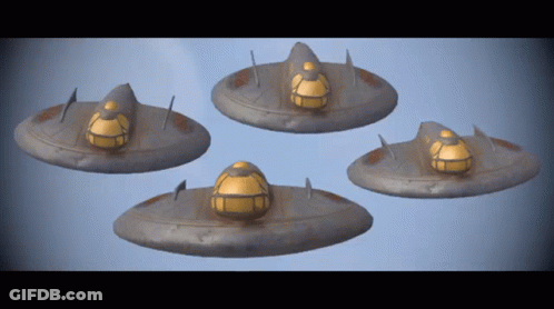 Flying Saucers With Yellow Domes GIF