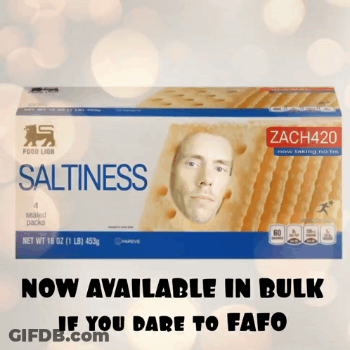 Food Lion Saltiness Crackers Box With Man's Face GIF