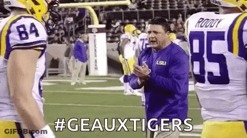 Football Coach Talking To Players In Geauxtigers Shirt GIF