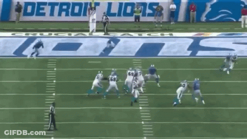Football Game In Front Of Detroit Lions Banner GIF