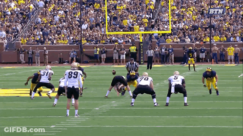 Football Game In Stadium With Michigan Banner GIF