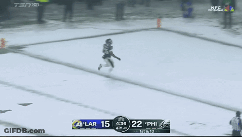 Football Game On Snowy Field Score 15-22 GIF