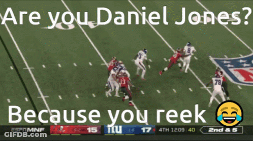 Football Game Screenshot Saying Are You Daniel Jones Because You Reek GIF