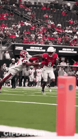 Football Player Catching Ball As Opponent Tackles GIF