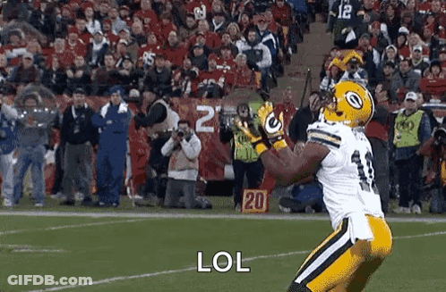 Football Player Catching Ball On Field With Crowd GIF