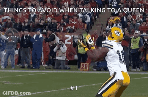 Football Player Catching Ball Things To Avoid When Talking To A Queen GIF