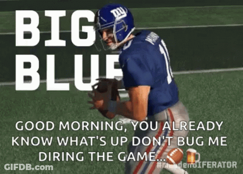 Football Player Holding Ball Saying Big Blue GIF