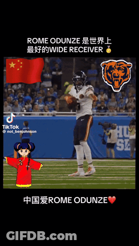 Football Player Holding Ball With Chinese Flag And Bear GIF