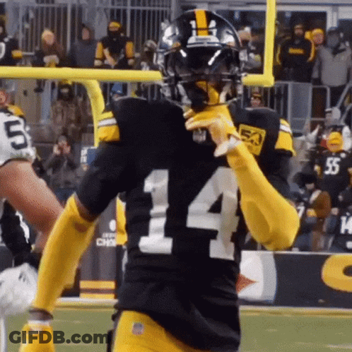 Football Player In Black And Yellow Uniform Number 14 GIF