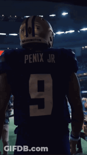 Football Player In Blue Jersey Penix Jr GIF