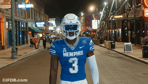 Football Player In Blue Memphis Jersey Number 3 GIF