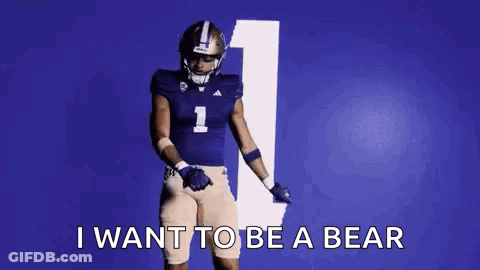 Football Player In Blue Uniform Dancing Saying I Want To Be A Bear GIF