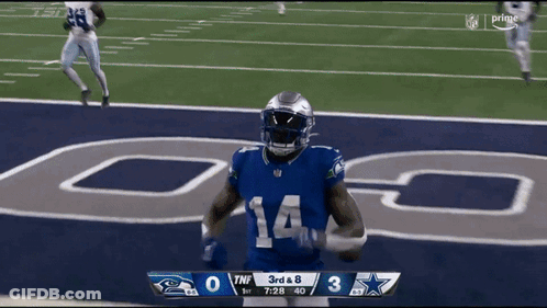 Football Player In Blue Uniform Number 14 GIF