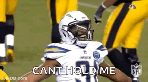 Football Player In Chargers Uniform Says Cant Hold Me GIF