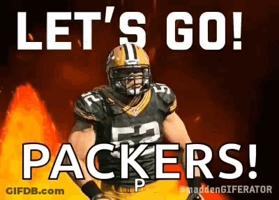 Football Player In Front Of Fire Saying Let's Go Packers GIF