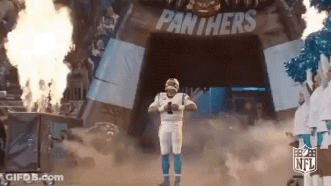 Football Player In Front Of Panthers Entrance GIF