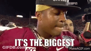Football Player In Hat And Red Jersey Saying It's The Biggest GIF