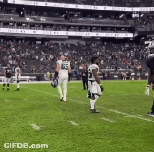 Football Player In Jersey Number 65 Walking On Field GIF