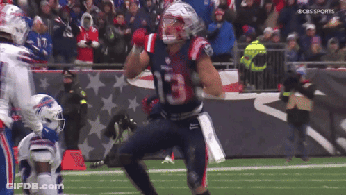 Football Player In Patriots Jersey Running GIF