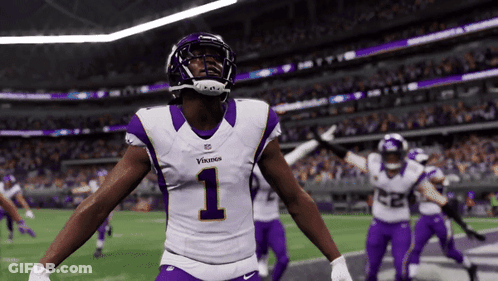 Football Player In Purple And White Jersey Number 1 GIF