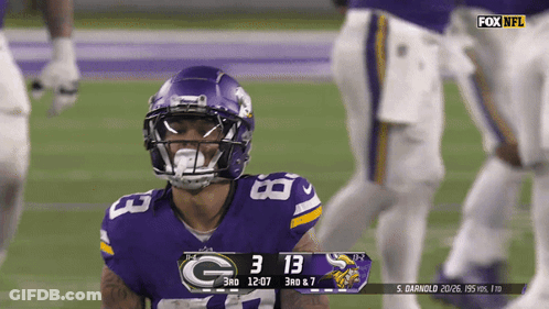 Football Player In Purple Helmet Number 13 GIF