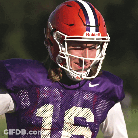 Football Player In Purple Jersey And Red Riddell Helmet GIF