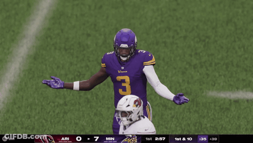 Football Player In Purple Jersey Number 3 Pointing GIF