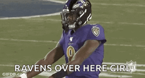 Football Player In Purple Jersey Ravens Over Here Girl GIF