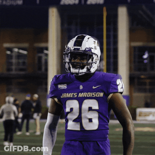 Football Player In Purple Jersey Saying James Madison GIF