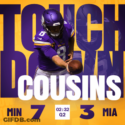 Football Player In Purple Uniform Holding Football Touch Down Cousins GIF
