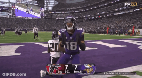 Football Player In Purple Uniform Number 18 GIF